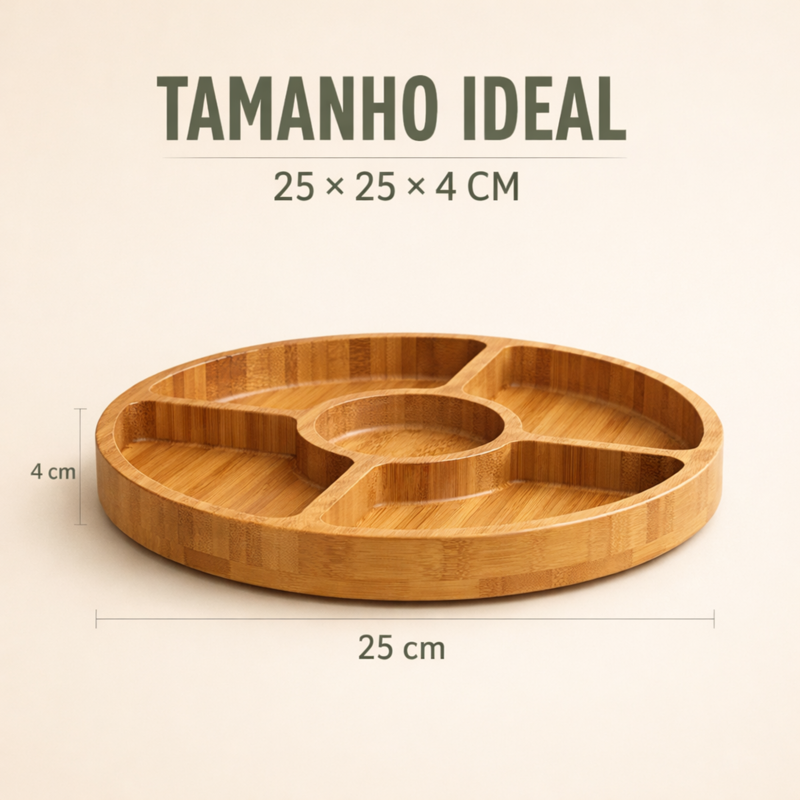 Petisqueira Bambu 25cm 5 Divisórias Detalhe 1