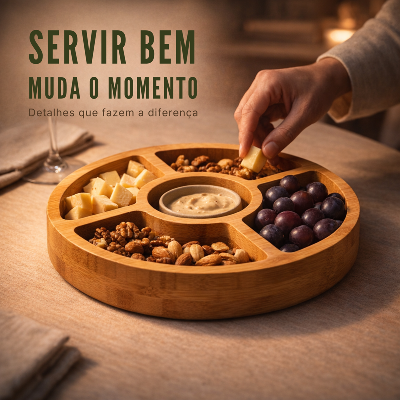 Petisqueira Bambu 25cm 5 Divisórias Detalhe 2